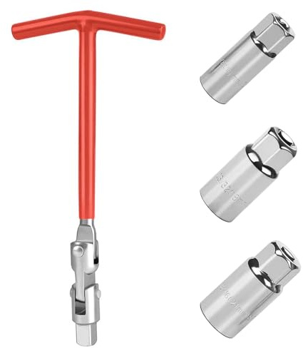 MQWDGJ 16/18/21mm T-Bar Zündkerzenschlüssel Set mit Gelenk Antirutschgriff | Universal Werkzeug zum Ausbau von Zündkerzen an Auto und Motorrad rote