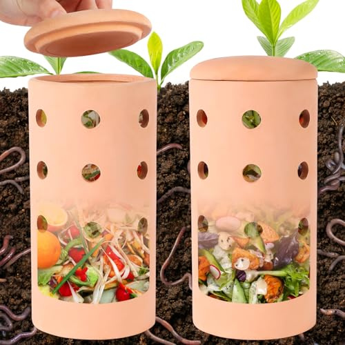 Underground Worm Farm Clay 25,4 cm Garten Kompostierbehälter Keramik Outdoor Gartenarbeit aus Küche Lebensmittelabfälle mit Löchern Systemen Nachhaltiger Wurmkomposter für Hochbeete zu Hause (2)