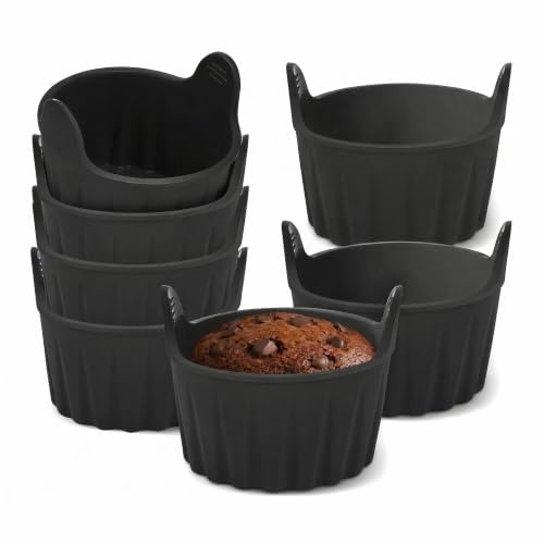 8PCS Ramekins for Air Fryer Silicone Egg Poacher Cups | Food Grade Silicone Poached Egg Moulds Accessories for Souffle Dishes Muffin Cupcakes Custard Pudding
