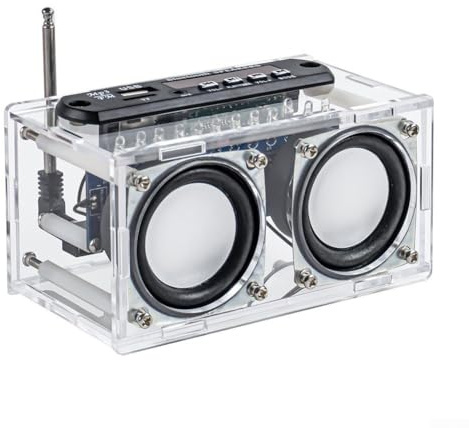 DIY FM-radiosats, bygg och lödd din egen bärbara högtalare med transparent ABS-fodral, stöder TF-kort och USB-skiva, 87,5-108 MHz tuner för hobbyister och elektronikentusiaster
