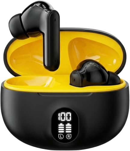 FuJiaXin Wireless Earbuds, Bluetooth 5.4 Earphones In Ear with 4 HD microphone, 40H Playtime, HIFI Stereo In Ear Headphones, IPX7 Waterproof Bluetooth Earbuds, LED Display, Sport/Work/Black