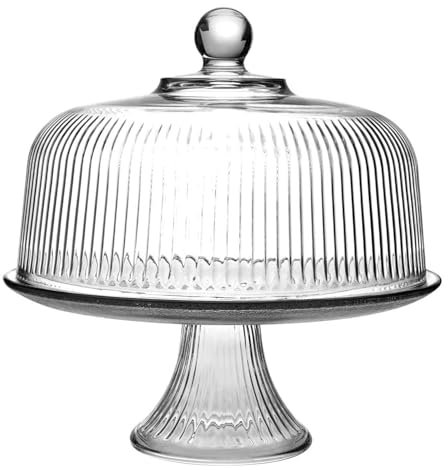 Anchor Hocking Monaco Glass Cake Stand with Dome Plateau & Bell Jar Punch Bowl, 28x28x28 cm, Perfect for Afternoon Tea or platters for party food, Cupcake Stand, Tiered Cake Platter, Afternoon Tea Set