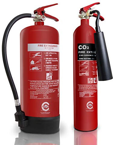 Extra Value Set Fire Extinguisher. 6 L/LTR Water + 2 KG CO2 Fire Extinguishers. CE and British Standard KITEMARKED. Ideal for Workplace Offices WORKSHOPS Warehouses GARAGES Hotels Restaurants