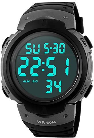FeiWen Multifuncional Deportivo Relojes de Hombre Digitales Plástico Bisel con Goma Correa LED Electrónica Outdoor Militar Tácticas Reloj Grande Número 50M Impermeable