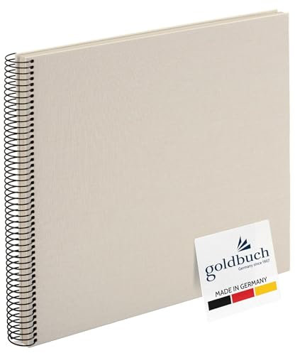 goldbuch 25 323 Spiralalbum Bella Vista, Foto Album 35 x 30 x 1,5 cm - Spirale ⌀ 2,8 cm, Fotoalbum, 40 weiße Seiten, Erinnerungsalbum aus Leinen, Fotobuch für Bilder und Fotos zum Einkleben, Sandgrau
