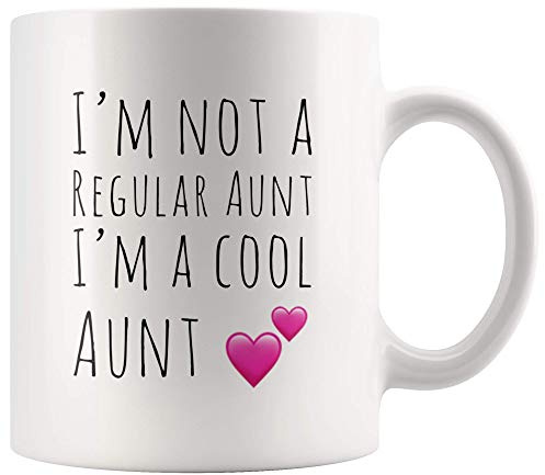 Panvola 'I'm Not A Regular Aunt I'm A Cool Aunt ' Lustige Kaffeetasse, Geschenk für Tante, Tante Kinswoman, 325 ml, Keramiktasse, weiß, doppelseitiger Druck
