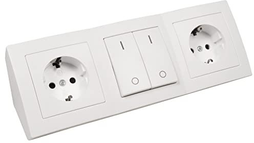 MC POWER - Steckdosenblock Unterbausteckdosen | Flair | 2X Schutzkontaktsteckdosen + 2x Schalter, 250V~ / 16A, Aufbau, weiß matt