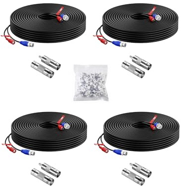 Anlapus 4 x 20m/65FT HD Multifunzioni Cavo Video Sorveglianza Telecamera Analog Kit DVR CCTV BNC RCA DC Alimentatore Sistema di Videosorveglianza Colore Nero