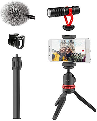 BOYA Kit vidéo pour smartphone avec microphone BY-MM1 Shotgun Pince stabilisateur Trépied pour vidéo Vlogging Podcasting