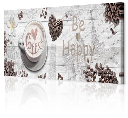 decomonkey Wandbilder Kaffee Küche 120x40 cm 1 Teilig Leinwandbilder Kochen | Strukturleinwand, Holzkeilrahmen, Bild auf Leinwand, Kunstdruck, Wanddeko, Wohnzimmer, Wanddekoration, Caffe, Herz, Blumen
