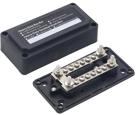 HIMOZEAN 100 A Samlingsskena, 12 V – 48 V, DC-distributionsskena, strömfördelningsblock, 4 x M6 och 12 x M4, anslutningsbultar, bussbar för campare, terrängfordon, båt, husbil, ATV