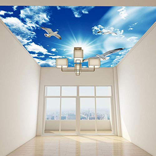Papel tapiz de cielo azul y nubes blancas cielo azul mediterráneo simple habitación infantil papel tapiz para dormitorio papel tapiz de techo-250cmx175cm