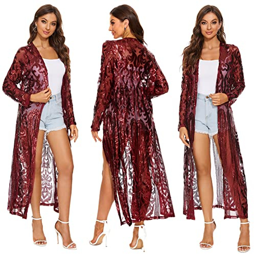 Women's Sequin Cardigan Summer Cover Up Dress Glitter Sparkle Open Front Coat Dresses Duster for Evening Prom