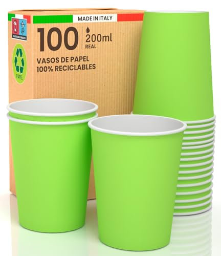 Baciato Caffè 100 Gobelet Carton, Verre Vert, Écologique et Jetables, Gobelets Cafè Jetables, Résistant à la Chaleur,pour la Boisson Froide et Chaude en Carton de Qualité,Ideal pour Café, Thé