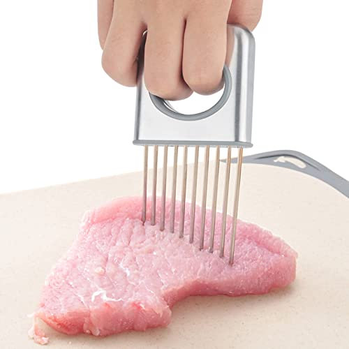 Onion Holder Finger Guard Vegetable Cutter Slicer with 10 Prongs Stainless Steel Fork for Meat Fruits Lemon Tomato Cutting Kitchen Gadgets