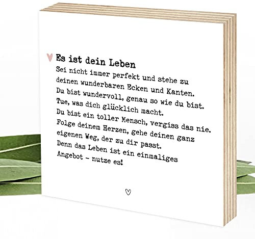 Wunderpixel® Holzbild Es ist dein Leben - 15x15x2cm zum Hinstellen/Aufhängen, echter Fotodruck mit Spruch auf Holz - schwarz-weißes Wand-Bild Aufsteller Zuhause Dekoration Geschenk-Idee Achtsamkeit