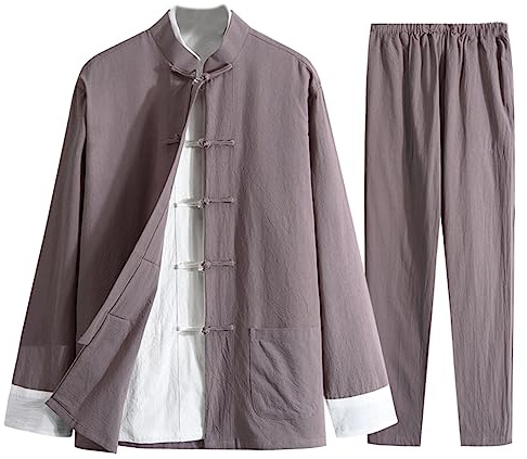 Kung Fu-uniformer Tang kostym män kinesiska traditionella kläder, inklusive skjortor, byxor, jackor, kampsport kostym bomull linne Tai Chi kläder Zen meditation uniform, Grå, M/L
