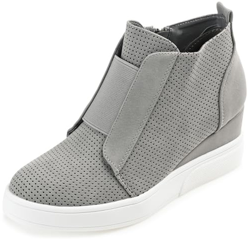 Journee Collection Women's Clara Zippered Wedge Sneakers, Grey, 8.5 Wide
