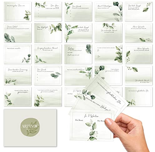 BIROYAL 25 Gästebuch Karten, Gästekarten Hochzeit 105mm x 74mm (DIN A7), Gästebuchkarten Hochzeit zum Ausfüllen, Gästebuchkarten für Hochzeit, Gästebuchseiten, Hochzeitsspiel (Aquarell Grün)