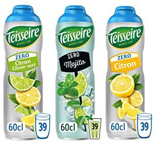 Teisseire Zero Sugar Sirup (Limette, Mojito, Zitrone) für Erfrischungsgetränke, Cocktails, recycelbare Kanister, 3 x 60 cl