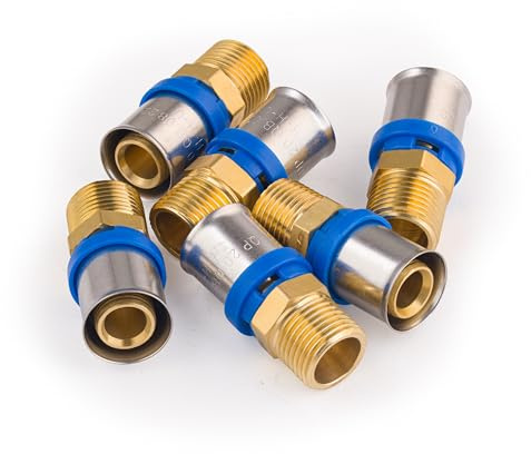 Racor macho Ø20-1/2 para multicapa a prensar | Pack de 6 unidades | Conexión resistente y duradera | Ideal para fontanería y calefacción | Fácil instalación | QUICK PLOMBERIE