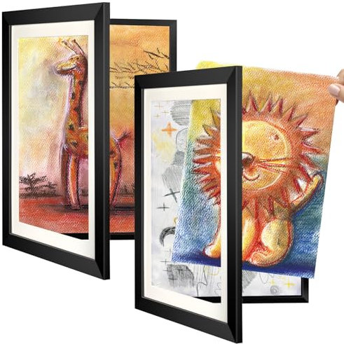 Cornice per foto per pittura per bambini (bianca) confezione da 2, cornice per foto artistica per bambini con apertura frontale, cornice per foto artistica in legno per pittura murale A4