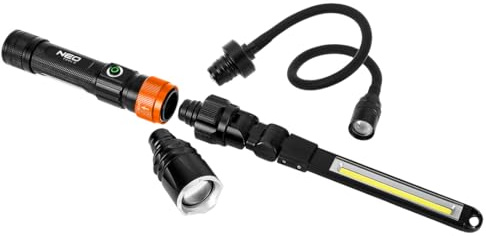 NEO TOOLS Arbeitsleuchte LED COB Akku mit Magnet, Arbeitslampe LED Werkstatt, Werkstattlampe Arbeitslicht für Auto Reparatur, Werkstatt, Garage, Camping, Notbeleuchtung (Schwarz)