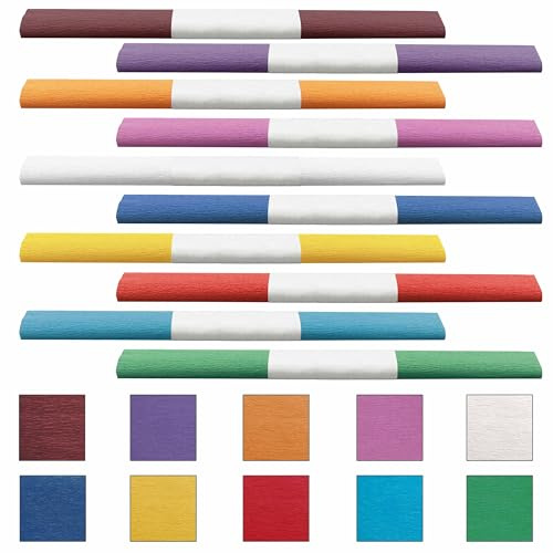 Krepppapier wasserfest & farbfest 50x250cm – dehnbar – Bastelkrepp für Blumen, Schultüten, Dekoration & Basteln – reißfestes Bastelpapier – Farbwahl (Packung mit 10 Farben)
