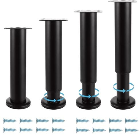 MUXHEL Juego de 4 Patas Mueble, Herrajes para Muebles, Altura Ajustable 18 – 30 cm, Patas de Metal Negro para Muebles de Diseño