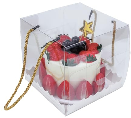YankMooM 10Pcs Clear Cake Boxes, 12x12x12cm PET Transparent Cake Boxes with Handle and Base for Wedding, Birthday, Baby Shower