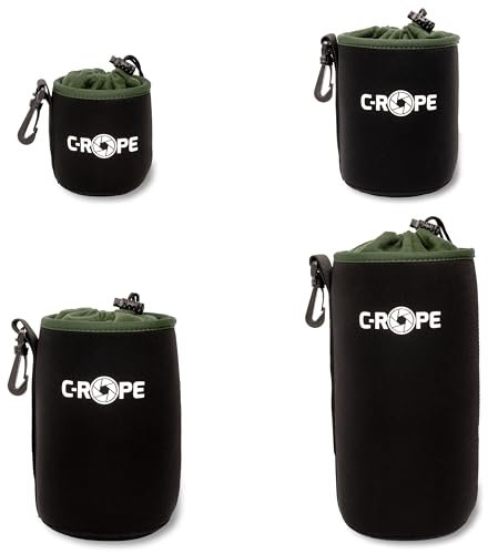 C-Rope Neopren Objektivbeutel mit Fleece-Fütterung, Objektivköcher für Objektive und Kamerazubehör, (4er Set), Größe S, M, L, XL