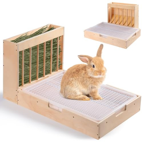 Essenhome Extra großes 2-in-1 Kaninchen-Heu-Futterstation & Katzentoiletten-Set, Holz, schmutzabweisend, für Meerschweinchen, Chinchillas, Hamster und Kaninchen