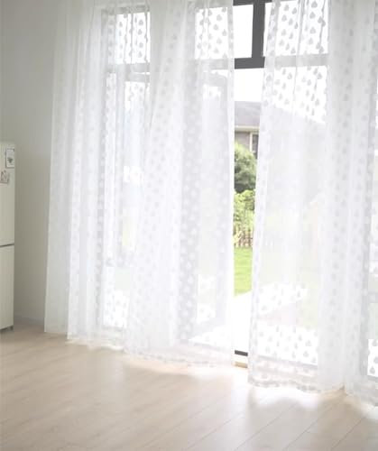 Beydodo Vorhänge Halbtransparent 132x244CM, Gardinenschals 2er Set Schlaufen Nordisch Jacquard mit Regentropfen Motiv Gardinen Leinen Weiß Lichtdurchlässig Schiebevorhänge Wohnzimmer Schlafzimmer
