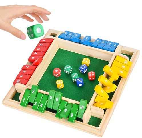 Qcdou Shut The Box, Würfelspiel für 4 Spieler, Holz Brettspiel, Mathematik Lernspielzeug, Klassische Tischspiele für Klassenzimmer, Traditional Pub Board Würfelspiel, zum Kinder/Erwachsene(B)