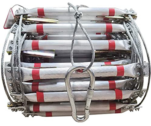 PNAJFUEL Strickleiter,Sicherheitsleiter Notfall-Fluchtleiter Feuerfeste Drahtseilleiter Für Feuerwehrleute, Rutschfeste Aluminium-Legierung Leiter/White/15M/49.2Ft