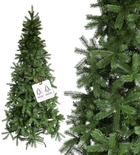 Albero di Natale Slim in PVC Realistico, Ideale per Spazi Ridotti, di Altissima Qualità, 714 Rami Fitti e Base Stabile, Design Elegante per Decorazioni Natalizie di Classe, 180 cm