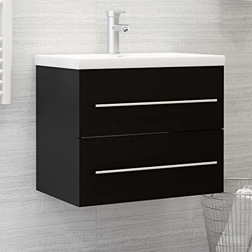 Brokky Mueble con Lavabo de aglomerado Negro Brillante Muebles De BañO con Lavabo