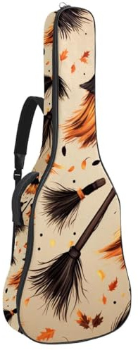 Gitarrentasche für Akustikgitarre mit zwei Taschen, für Kunst, Halloween, Besen 25, wasserabweisend, doppelt verstellbarer Schultergurt, Gitarrentasche, Kunst-Halloween-Besen, 42.9x16.9x4.7 in,