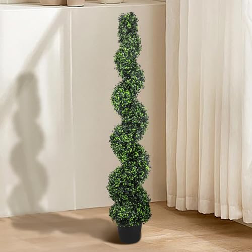 Goleray Piante artificiali di bosso alto 1,5 m, albero a spirale (1 pezzo), alberi topiaria con vaso per decorazioni autunnali all'aperto, portico anteriore, casa, in piedi, finto verde
