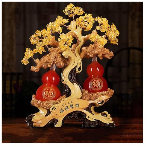 Schreibtisch deko Feng Shui Geldbaum, Kürbis, dekoratives Ornament, Edelstein-Bonsai-Baum for Reichtum/Vermögen und Glück, Glücksgeschenk for Mama for Muttertag Decoración del hogar(Red,Klein)