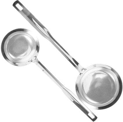 Cabilock 2piezas Colador De Acero Inoxidable Colador De Malla Fina Mango Separador De Salsa y De Alimentos Para Freír Filtro De Aceite De Cocina