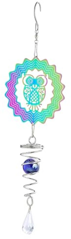 Bloepum Owl Gradient Color Wind Spinner Sculpture 3D Wind Chimes Sun Catcher Gazing Ball Spiral Tail Stabilizer