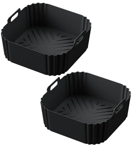 Air Fryer Silicone Liners for Ninja AF140UK AF141 AF180 AF181 UK Air Fryer for Philips HD9270 Basket Baking,9 inch Reusable Square,Black×2 Pack
