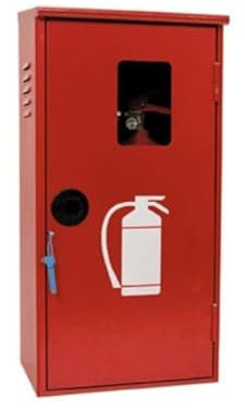 CASSETTA PORTA ESTINTORE IN LAMIERA VERNICIATA ROSSO RAL 3000, ADATTA PER ETINTORE A POLVERE KG 6, ESTINTORE SCHIUMA LITRI 6, ESTINTORE CO2 KG 2