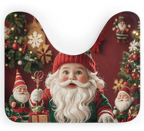 U-förmiger WC-Vorleger, super saugfähig, weihnachtlich, skurrile Zwerge, ultraweich, rutschfest, Badematten, Kontur-Badteppich, waschbar, Duschboden, Teppich für Toilettenboden