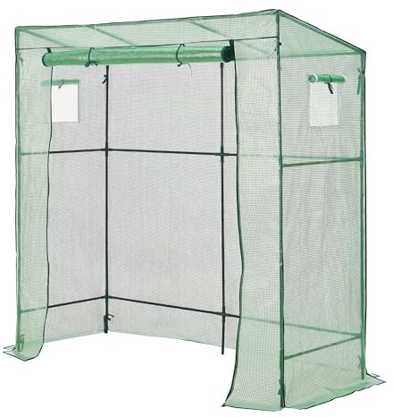 Serre de tomates en Acier et polyéthylène à Porte et 2 fenêtres zippées 198 x 78 x 180 - 200 cm Vert 03_0008261