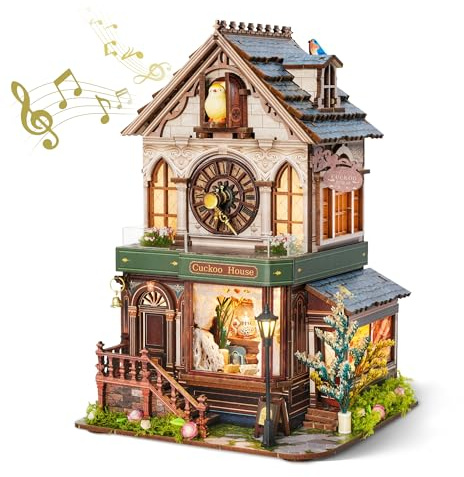 FUNPOLA Puzzle 3D en Bois Maison Miniature avec Son de Coucou, Kit Modèle Mécanique DIY Horloge à Coucou, Décoration Maison, Cadeau Créatif pour Adultes et Adolescents (Maison Coucou)