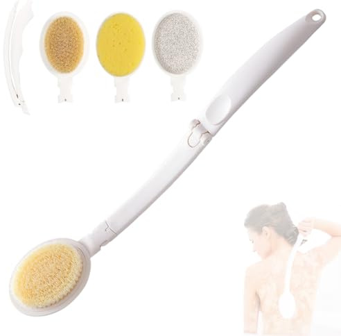 Spazzola Schiena Doccia, Spugna Doccia, Spazzola Scrub Corpo, Crema Per La Schiena Con Manico Lungo, Spazzola Per Doccia, 3 In 1 E Doccia, 3 Testine Intercambiabili(Spugna, Nylon, Pietra Porosa)