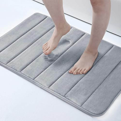FAINCA Tappeto Doccia Assorbente 60 x 40 cm Antiscivolo per Tappeti Bagno | Memory Foam Tappeto Bagno Assorbente Antiscivolo Tappetino Doccia Lavabile per Lavelli Lavelli Cucina Bagni Corridoi Grigio