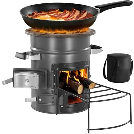 VEVOR Réchaud Camping Rocket, Poêle à Bois Portable en Acier SPCC, avec Sac de Transport, Double Porte, Réchaud à Fusée à Charbon de Bois pour Cuisine et Chauffe en Plein Air, Randonnée, dans Jardin